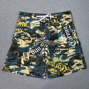 Corona Extra Mens Camouflage Board Shorts Hook Loop Tie Waist Pockets Size 38